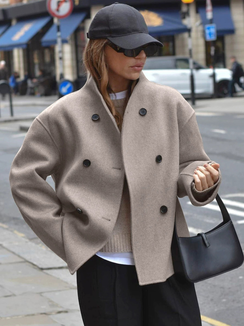 ZARA Vintage Brown Wool Coat Autumn Winter Lapel Commuter Warm Outerwear